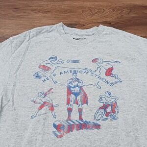 True Vintage Superman Keep America Strong Graphic T-Shirt Mens L Heather Grey